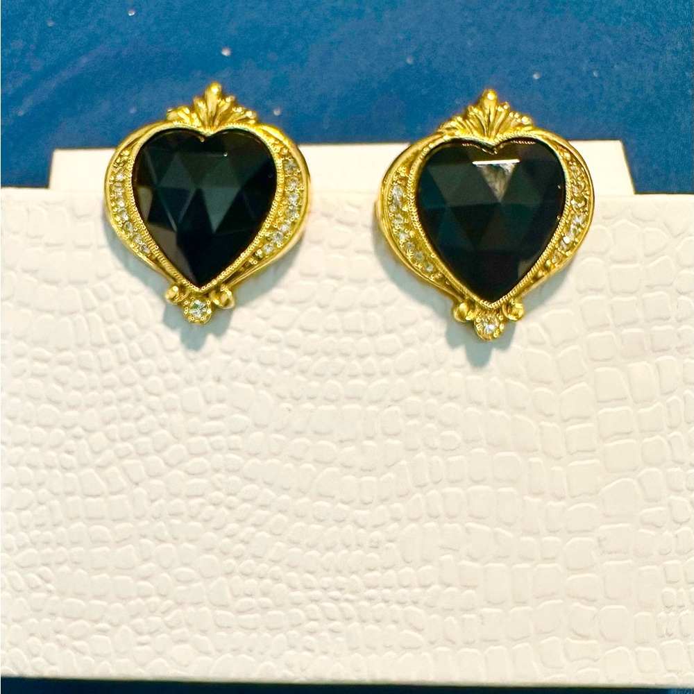 Joan Rivers Gold and Black Heart Stud Earrings